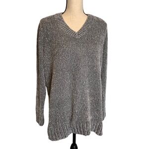 Orvis Sweater Womens Large Gray Ribbed Hem Long Sleeve Soft READ